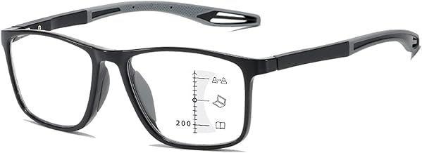 Lanomi Progressive Glasses Blue Light Filter Men Women Progressive Multifocal Reading Glasses Rectangular TR90 Flexible Reading Aid Sports Glasses with Strength +1.0 to +4.0