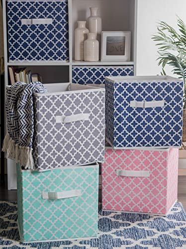 Image of DII Foldable Fabric Storage Containers for Nurseries, Offices, Closets, Home Decor, Cube Organizers & Everyday Storage Needs, (Large - 11 x 11 x 11 inch) Pink Sorbet Lattice - Set of 4