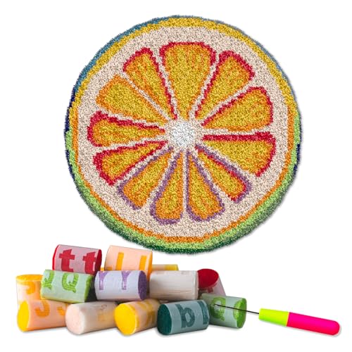 Image of YP Orange Latch Hook Rug Kit - 20x20 Inch DIY Needlecraft Set for Home Decor, Easy Beginner-Friendly Crochet Rug with Pre-Cut Yarn, Vibrant Handmade Craft for Teens & Adults