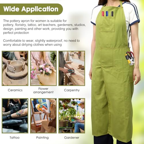 Jasfyee Canvas Split Apron with 3 Pockets, Unisex Green Pottery and Cooking Apron, Adjustable Craft Smock for Ceramics, Baking, Barbecue, Gardening, DIY Art Workwear - Image 7