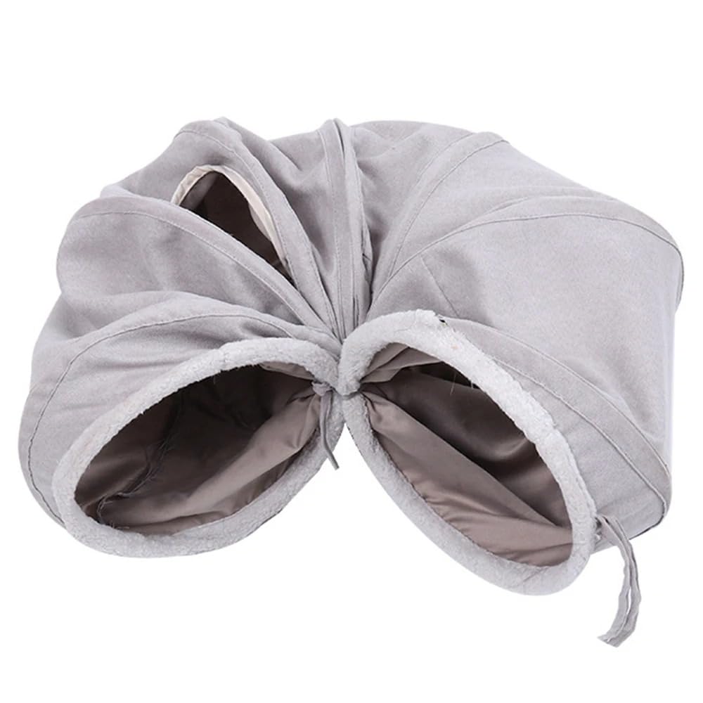 Tunnel pour Chat D'intérieur Jouets Pliables pour Chat Tube De Jeu en Forme De S Tunnel Froissé en Daim Gris pour Animaux De Compagnie avec Balle
