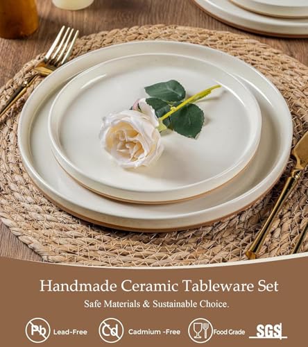 Image of AmorArc Ceramic Dinnerware Set for 4 | Speckled Stoneware Plates and Bowls with unglazed terracotta | Scratch Resistant, Dishwasher & Microwave Safe Modern Dishes Sets- 12Pcs