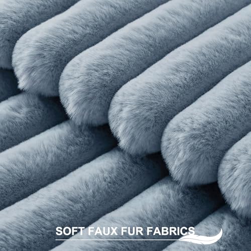 Image of Pallene Faux Fur Plush Throw Pillow Covers 26x26 Set of 2, Luxury Soft Fluffy Striped Decorative Pillow Covers for Sofa, Couch, Living Room, Blue Grey