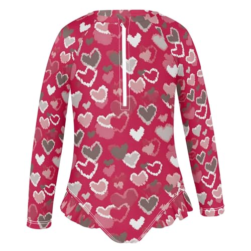 ALAZA Toddler Swimsuit Girl Bathing Suit Swimwear Rash Guard Heart Rose Red Love Long Sleeve 3T2