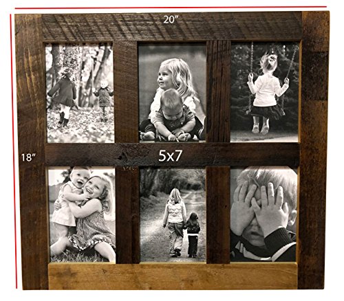 Image of Rustic Wooden Collage Picture Frame, Wood Multi Photo Holder for Wall, Horizontal and Vertical Display, Reclaimed Barnwood, 6 Openings each 5x7