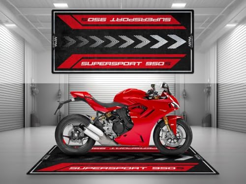 wibeart Alfombrilla de Aparcamiento MPM para Supersport 950 SW, Antideslizante, Resistente al Agua y al Aceite, Ideal para garajes, Salas de Expo | Ducati Rojo - Talla 2: 102 x 47/260 x 120 cm