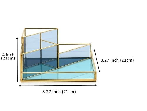 Fondazza Set Of 2 Gold Desk Organizers For Home Office Supplies, Gold Brass And Blue Glass, 1 Each Of Triangle Organizer And Duo Organizer, Storage For Stationery, Cosmetic, Makeup Tools And Brush. #TOP6