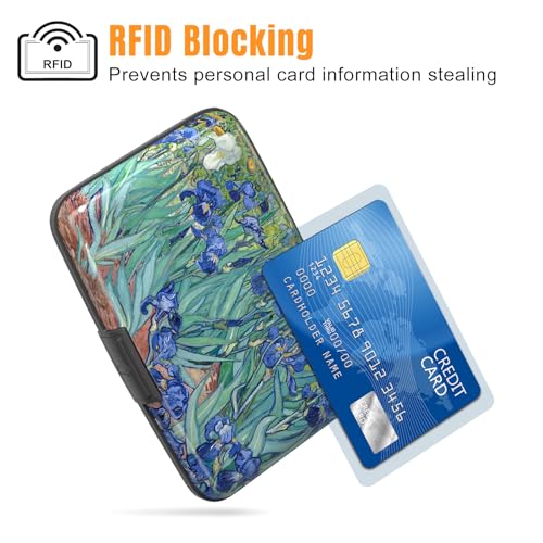 Image of Rimilak Aluminuml Credit Card Holder, Mini Credit Card Wallet RFID Blocking Slim Metal Hard Case for Women Men, Blue Flower