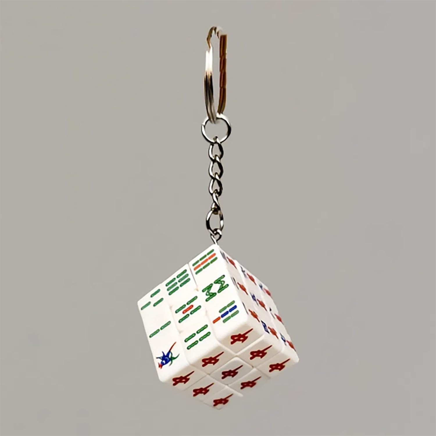 Mahjong 3x3 Mini Cube Keychain - Stickerless Design Pocket Key Chain Cube Puzzle, Chinese Game Novelty Gift & Fidget Toy for Adults