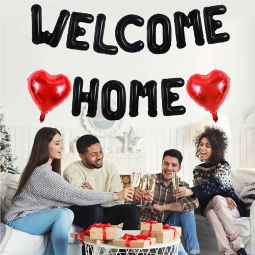 Image of TONIFUL 16 Inch Black WELCOME HOME Foil Letter Balloons Banner Decorations