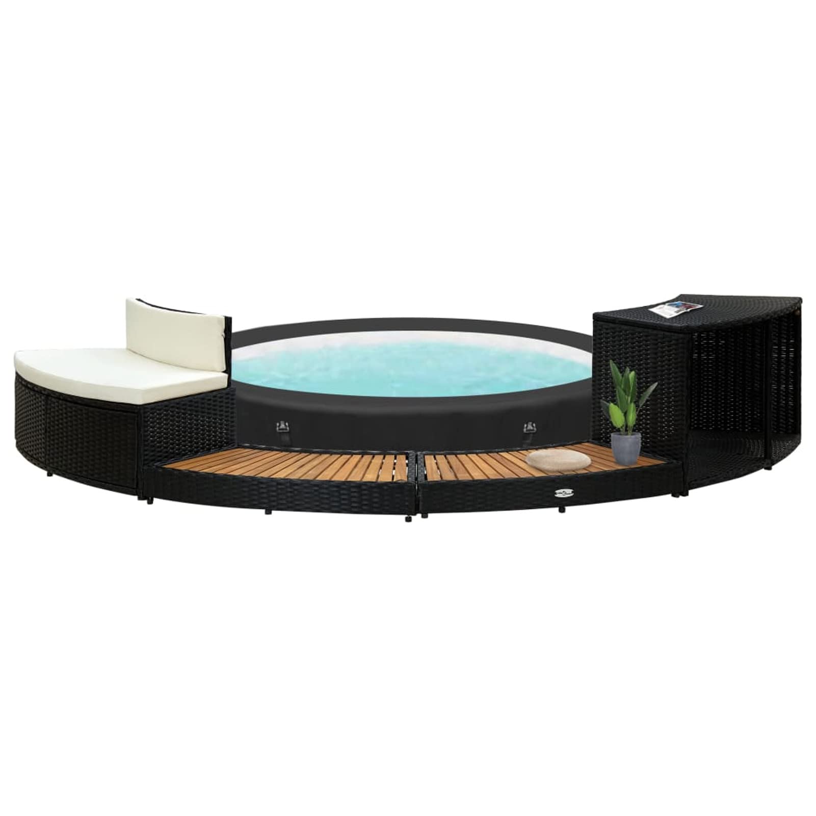Estructura envolvente Keketa para jacuzzi, estructura de pasos de spa de madera maciza de acacia para jacuzzi, accesorios para piscina y spa, muebles de jardín y patio al aire libre, en ratán negro