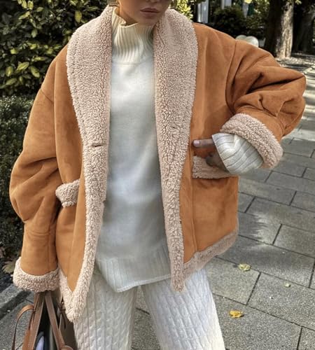 loveimgs Women Oversized Sherpa Lined Leather Jacket Faux Suede Fleece Shearling Coat Winter Biker Aviator Jacket Overcoat2