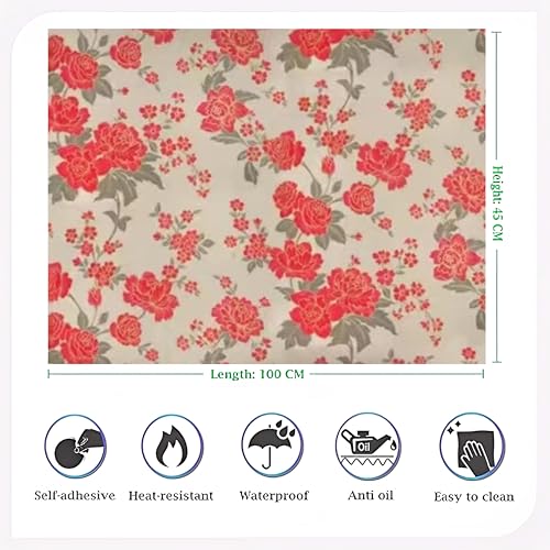Image of JAAMSO ROYALS Red Flower Wallpaper for Bedroom, Bedroom Wallpaper(100CM x 45CM)