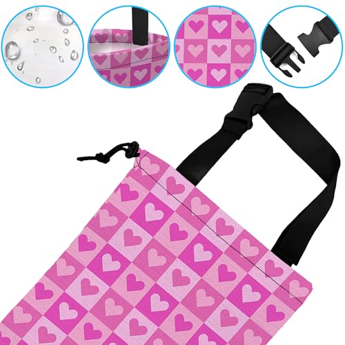 Image of Car Trash Bag Hanging Pink Love Car Trash Can Waterproof Garbage Bag Hanging for Car Back Seat with Adjustable Straps and Drawstring for Car Accessories Vehicle Travelling