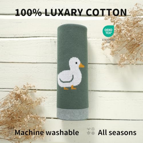 Image of mimixiong Baby Blanket Knit Receiving Boys Girls Blanket Soft Cotton Neutral Blanke for Swaddle Crib Stroller with Cute Sheep (Deep Green-Duck, 30x40 Inch (Pack of 1))
