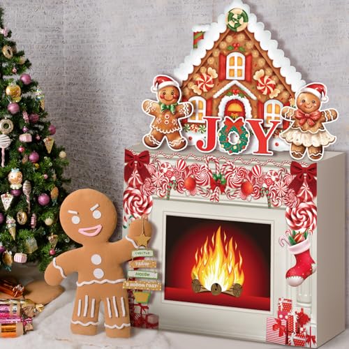 Fullhawl Cardboard Fireplace for Christmas Large Cardboard Fireplace Prop 3D Fake Centerpiece with Faux Chimney for Christmas Party Background Decor, 38 x 30 x 7 Inches(Gingerbread,Red and White) by Fullhawl - Image 2