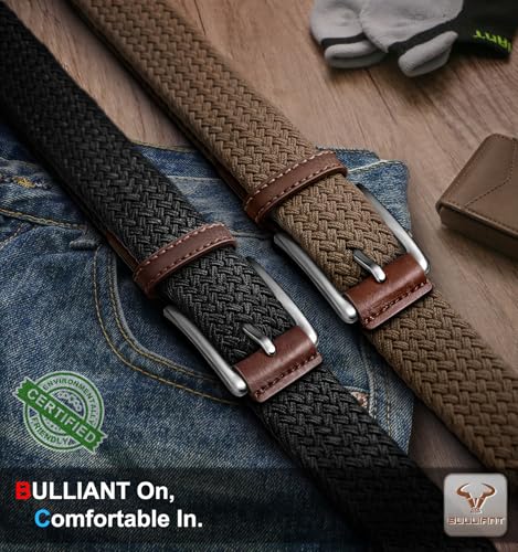Image of BULLIANT Belt for Men 2Pack,Mens Gift Stretch Braided Web Belt Elastic for Casual Golf Jeans,1 3 /8 inch