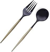 Vista 7 de Efavormart 24 Pack Juego de cubiertos de plástico premium negro/dorado de 6" de 24 piezas, cubiertos desechables modernos y resistentes de plata