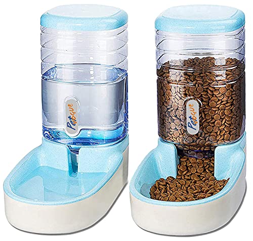 Image of PetVogue Twin Deluxe Plastic Pet Bowl, Food Feeder & Water Feeder, Feeding Stations, Dispenses Dog Food or Cat Food for Dogs Cats & Pets (Blue)