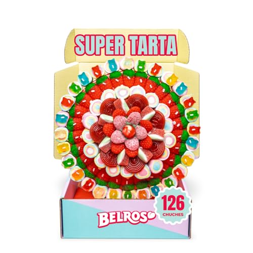BELROS Tarta Golosinas Grande 27cm y 1kg de Mix Chuches. Cumpleaños y Celebraciones. Ideal para Regalos. Combinación Chuches Dulces y Ácidas. Ocasión Especial Mama y Papá
