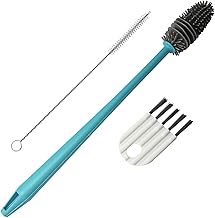 Bottle Cleaning Brush Set, Long Handle Silicone Cleaner Brushes Lid Cup Brush +3pcs Scratch Free Silicone Bottle Cleaner and Bristle Wire Straw Cleaner, Dishwasher Safe(Multi Color)