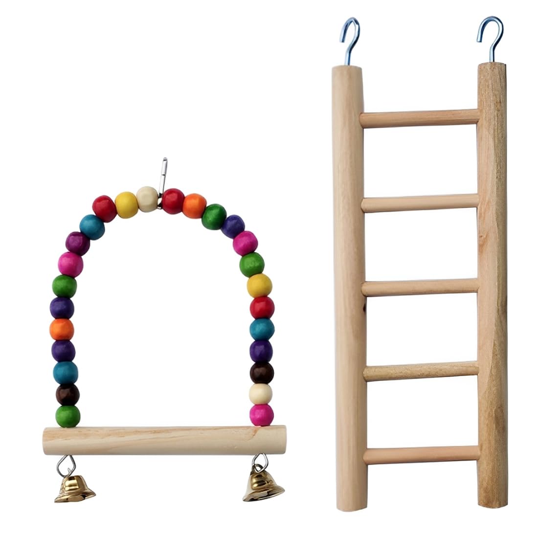 GXGM 2 Pezzi Set per Uccelli, Gabbia, Campana, Scala in Altalena, Trespolo per Pappagalli e Uccelli Multicolore Giocattolo Ponte Arcobaleno per Pappagalli giocattolo per Pappagalli Ponte Arcobaleno