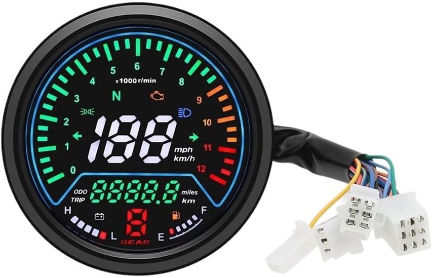 Motorcycle Speedometer Gauge Universal Motorcycle Tachometer Digital Gauge Odometer with LED Display Tacho Meter Indicator Dashboard for 12V Motorcycles