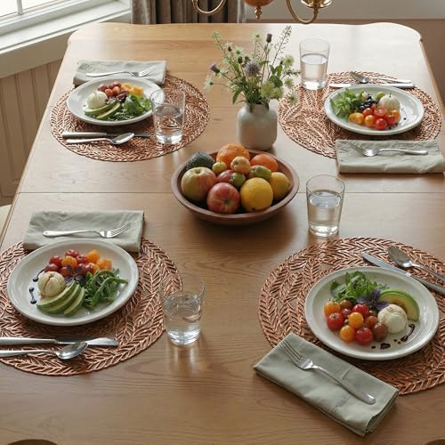 Image of Kuber Industries Leather Round Table Mats Set of 6 | Washable Placemat /Dining Table Mat for Wedding and Family Functions | Leaf Design - Copper
