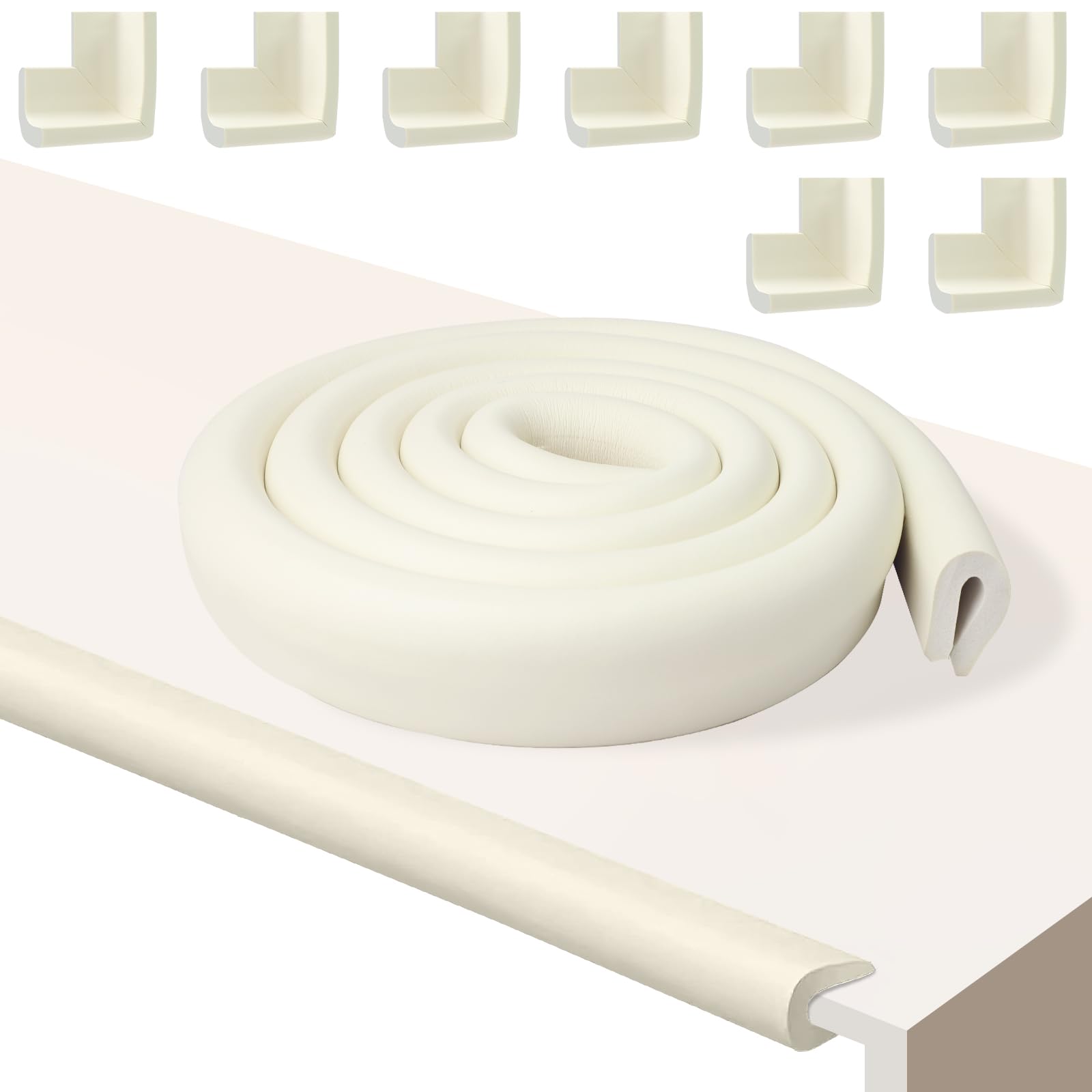 9 Pcs Baby Edge and Corner Protector Set, 8 Foam Guards, 2m U Shape Safety Strip for Kids Table Protection, Coffee Table