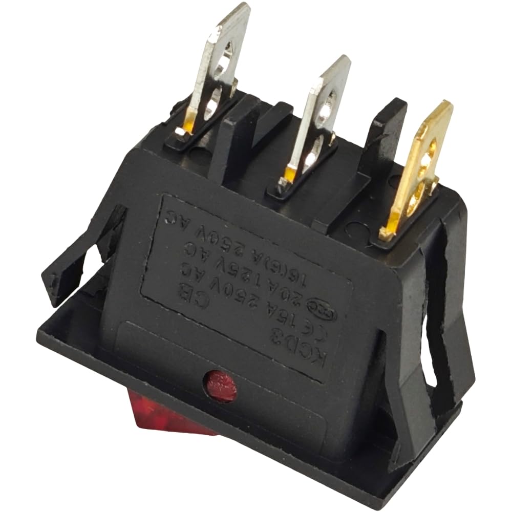 XYZIL ZE-215 Lighted Rocker Switch - ON-Off, Compatible with Zing Ear, Charmglow, Win Star Fireplace Stove Heater - 3 Prong Red Illuminated SPST Snap-in