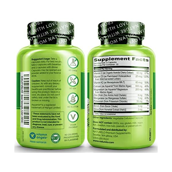 NATURELO-Bone-Strength-Plant-Based-Calcium-Magnesium-Potassium-Vitamin-D3-VIT-C-K2-GMO-Soy-Gluten-Free-Ingredients-Whole-Food-Supplement-for-Bone-Health-120-Vegetarian-Capsules NATURELO Bone Strength - Calcium Magnesium Supplement for Bone Health - Plant-Based, Whole Food Formula with Potassium, Vitamins C, K2, D3 - Non-GMO, Soy-Free, Gluten-Free - 120 Vegan Capsules