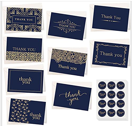 Premify 9Pcs Thank You Cards, 9 Thank You Greeting Cards with 9 Stickers & 9 Envelopes, Thank You Card for Children, Teacher, Birthday, Graduation, Weddings, Mother's Day, Business & Gifts