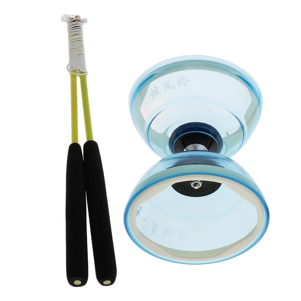 Diabolo Unique à 3 Roulements avec Bâtons et Ficelle, Jouet de Balle en Caoutchouc , Jouets de Coordination œil-Main pour Enfants, 5 Couleurs Au C , Bleu