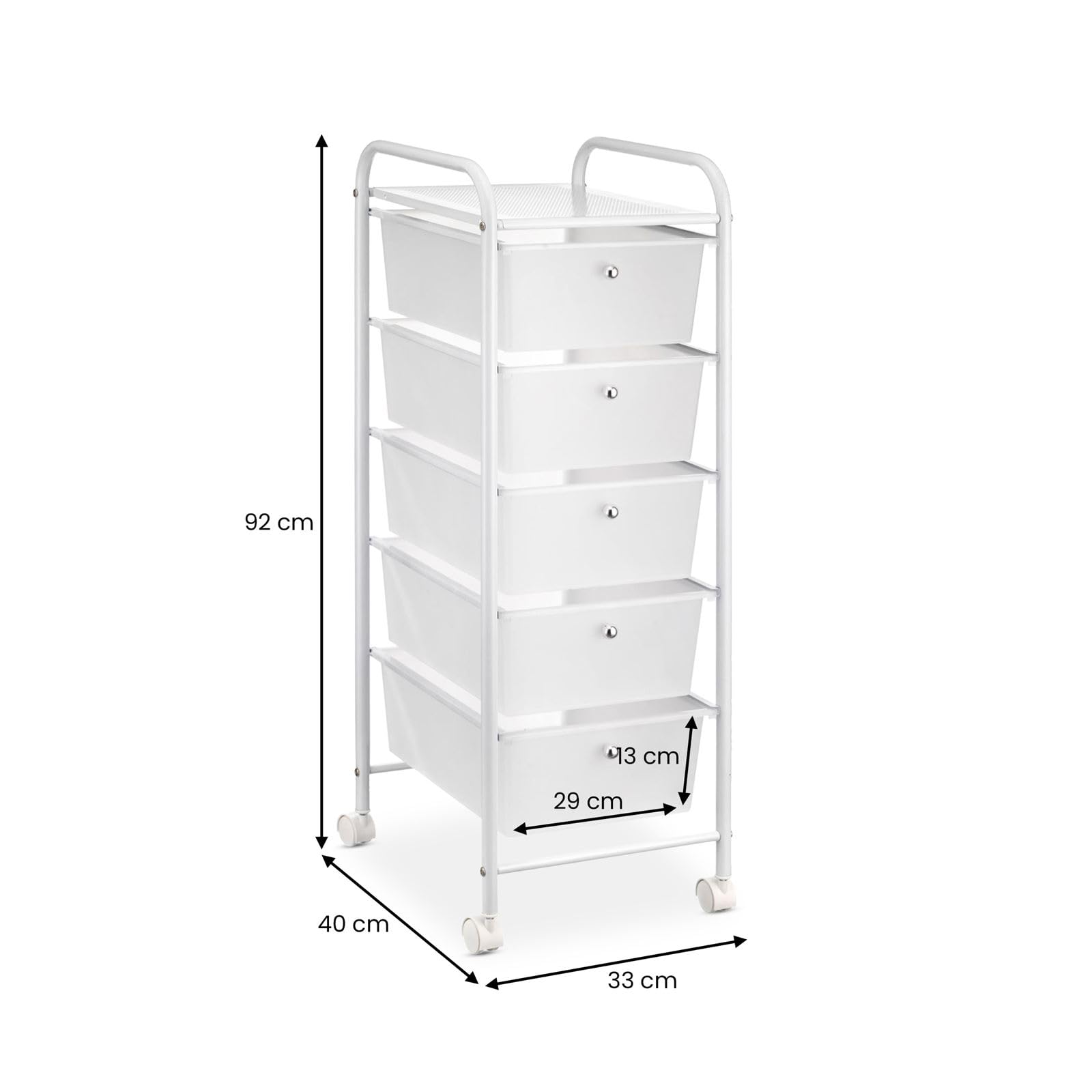 IDIMEX Caisson sur roulettes GINA Chariot avec 5 tiroirs Blancs Transparent et 1 étagère, Meuble de Rangement pour Salle de Bain en métal laqué Blanc