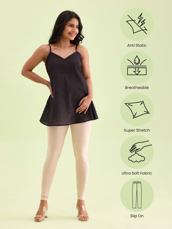Image of GO COLORS Soft Cotton Stretch Ankle Length Leggings for Women | Breathable