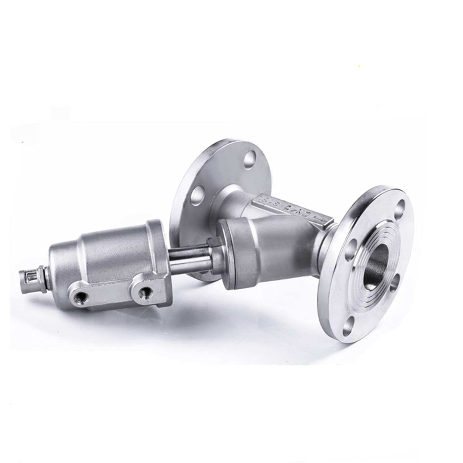 Vanne pneumatique à siège incliné inox 304 double effet fixation bride