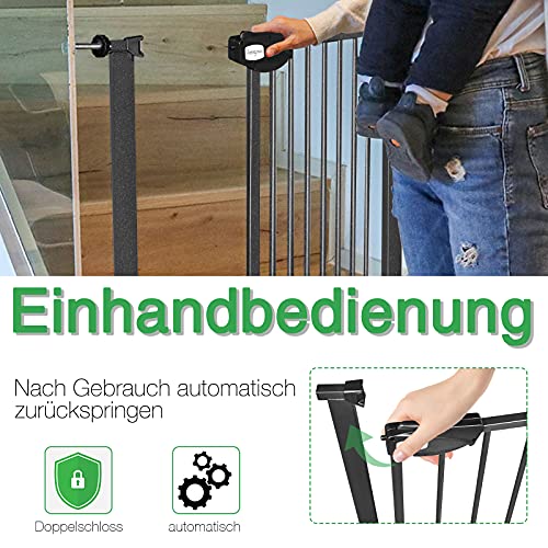 Aufun Treppenschutzgitter Türschutzgitter Kinder ohne Bohren, Türgitter mit Druckbefestigung, selbstschließend, 75-85 cm breit, Metall Gitter (Schwarz)
