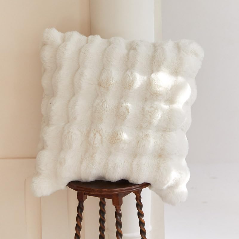 Bubble Decke Fellimitat Kuscheldecke Flauschig Fluffy Blanket Für Bett Sofa (Weiß, 45x45, Kopfkissenbezug)