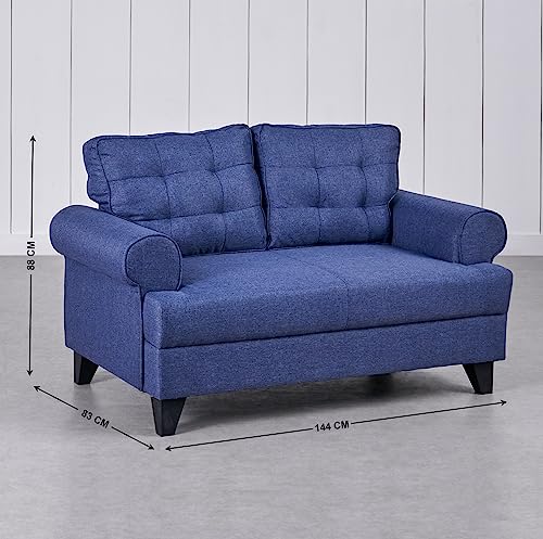 Image of Home Centre | Helios California | Fabric|Solid Wood | 2 Seater Sofas | Blue | 1 Year Warranty