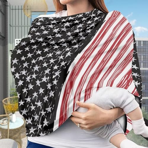 Image of Coldinair American Flag Multifunctional Nursing Cover Multi Use Cover for Baby Car Seat Canopy Shopping Cart Cover,Stroller Cover