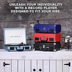 Victrola Journey Bluetooth Portable Suitcase Record Player – with Built-in Speakers, 3 Speed Vinyl Record Player, RCA Out, Headphone Jack (Smoky Blue) - Les Beatles, Paul McCartney, John Lennon, RIngo Starr, George Harrison Victrola Journey Bluetooth Portable Suitcase Record Player – with Built-in Speakers, 3 Speed Vinyl Record Player, RCA Out, Headphone Jack (Smoky Blue) – Image 4