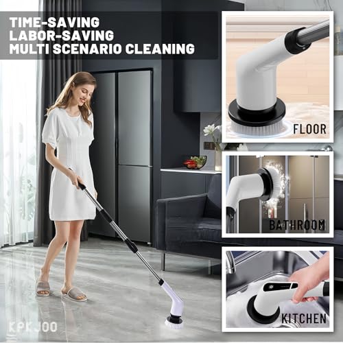 Image of Electric Spin Scrubber- Ditch the Scrubbing! Long Handle Shower Scrubber with 9 Replaceable Heads - 2 Speed Cordless Brush Ensures Long Battery Life, Modern Design! (White)