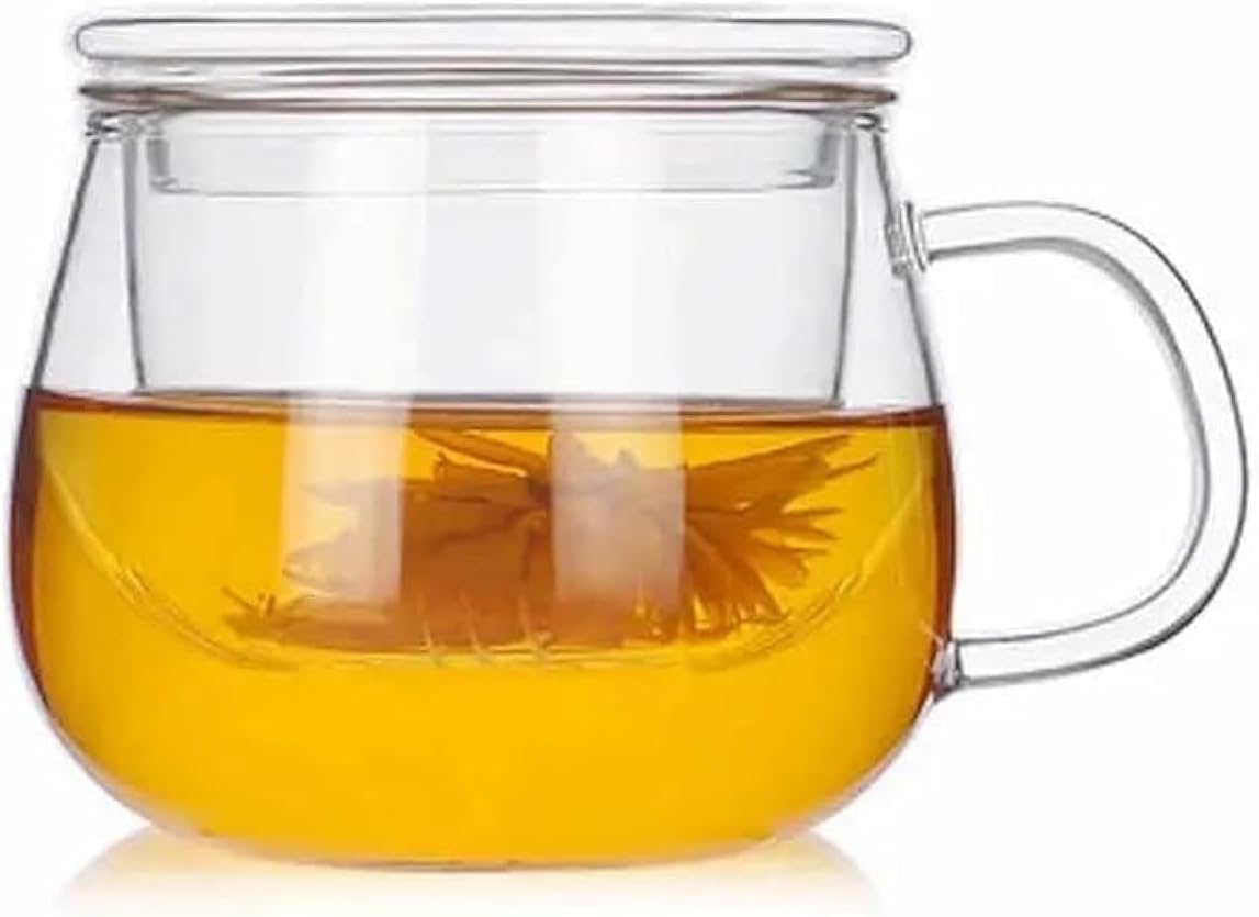 Glass Tea Mug with Infuser and Lid, Durable Tea Cup for Loose Leaf Tea, 400ml (13.5 oz) Large Teacup