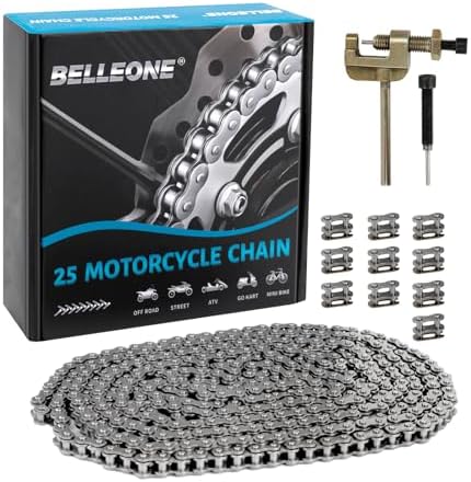 #25 Roller Chain - 10 Feet #25 Chain with 10 Connecting Links & Chain Breaker for Go Karts, Mini Bikes, Scooters, Dirt Bikes, Razor Motorcycles, Pocket Bike and Bycicles - 480 Links