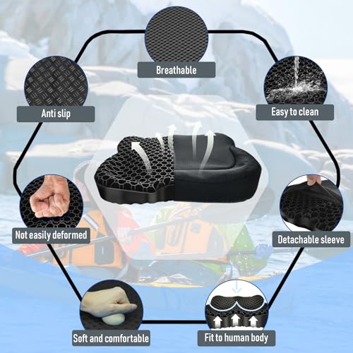 Image of NEW-Vi Anti-Slip Kayak Seat Cushion - Double Thicken Gel Boat Cushion, Waterproof Kayak Gel Seat Cushion, Coccyx Sciatica Pain Relief, Kayak Accessories for Fishing, Kayak Fishing Accessories