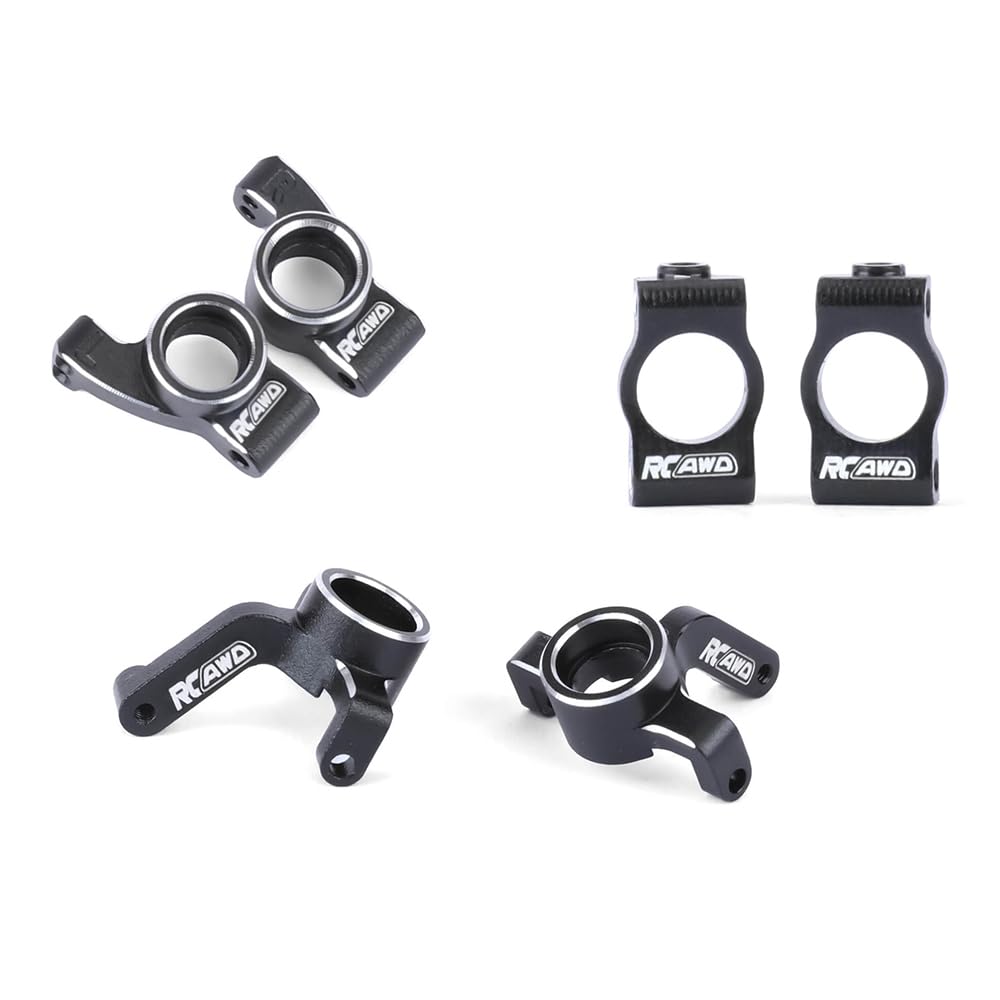RCAWD Aluminum Caster Blocks Front Steering Knuckles Spindles Rear Hubs for RC Losi 1/24 Micro-B 2S 2WD Buggy Upgrade Parts (Black)