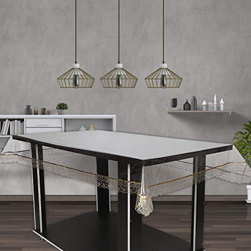 Image of CASA-NEST PVC Reversible Lace Table Cover, Color= Black Transparent with Gold Embossed, Size 40x60 Inch