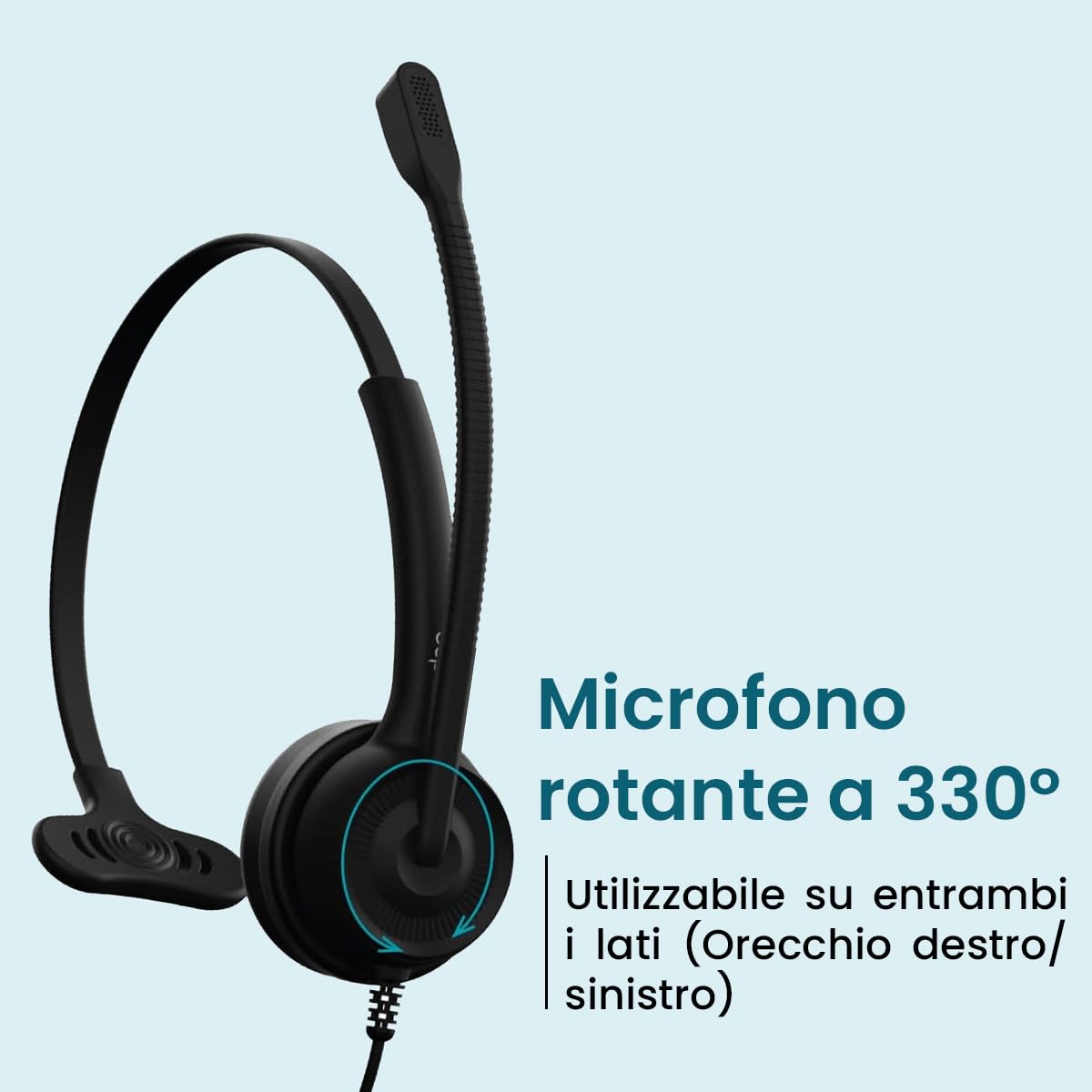 ADOC Cuffie con microfono HC01, cancellazione del rumore, cavo 1,5 m, cuscinetti in pelle, fascia regolabile, microfono girevole a 360 gradi. Colore: nero.