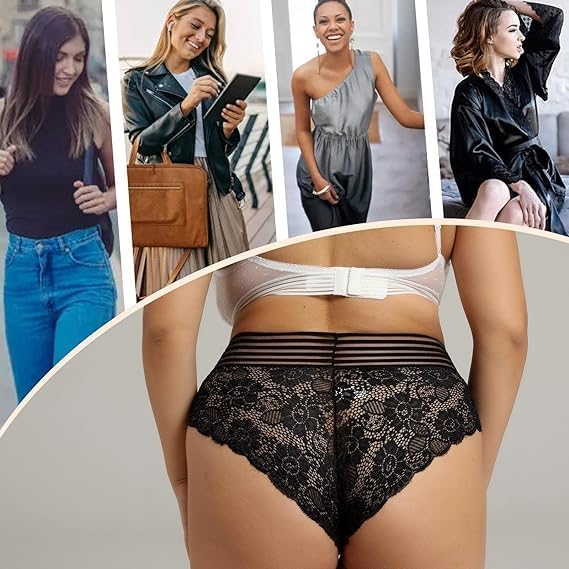 Vista 6 de CINVIK Ropa interior sexy de encaje para mujer, elástica, control de cobertura completa, cintura alta, bragas, paquete de 6, S-4XL