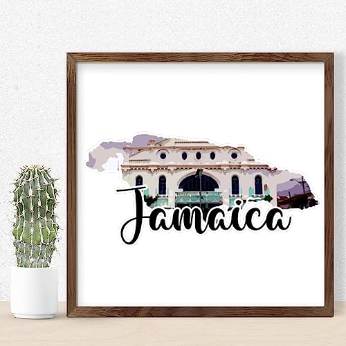 Plaque en bois Jamaïque 30x30 cm paysage urbain décor mural rétro
